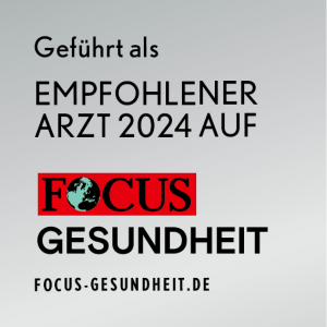 Plakette von Focus Gesundheit: Empfohlener Arzt 2024